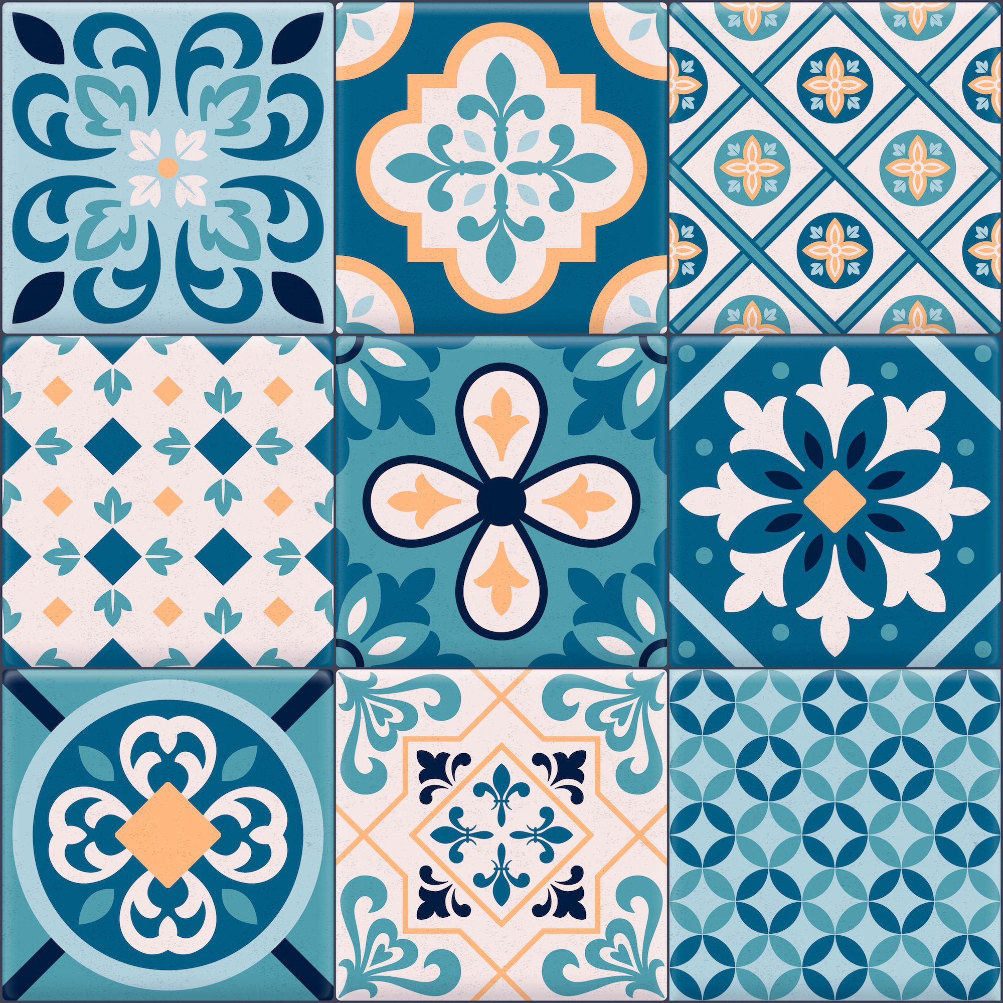 Colored and realistic ceramic floor tiles ornaments icon set for creation of different pattern vector illustration